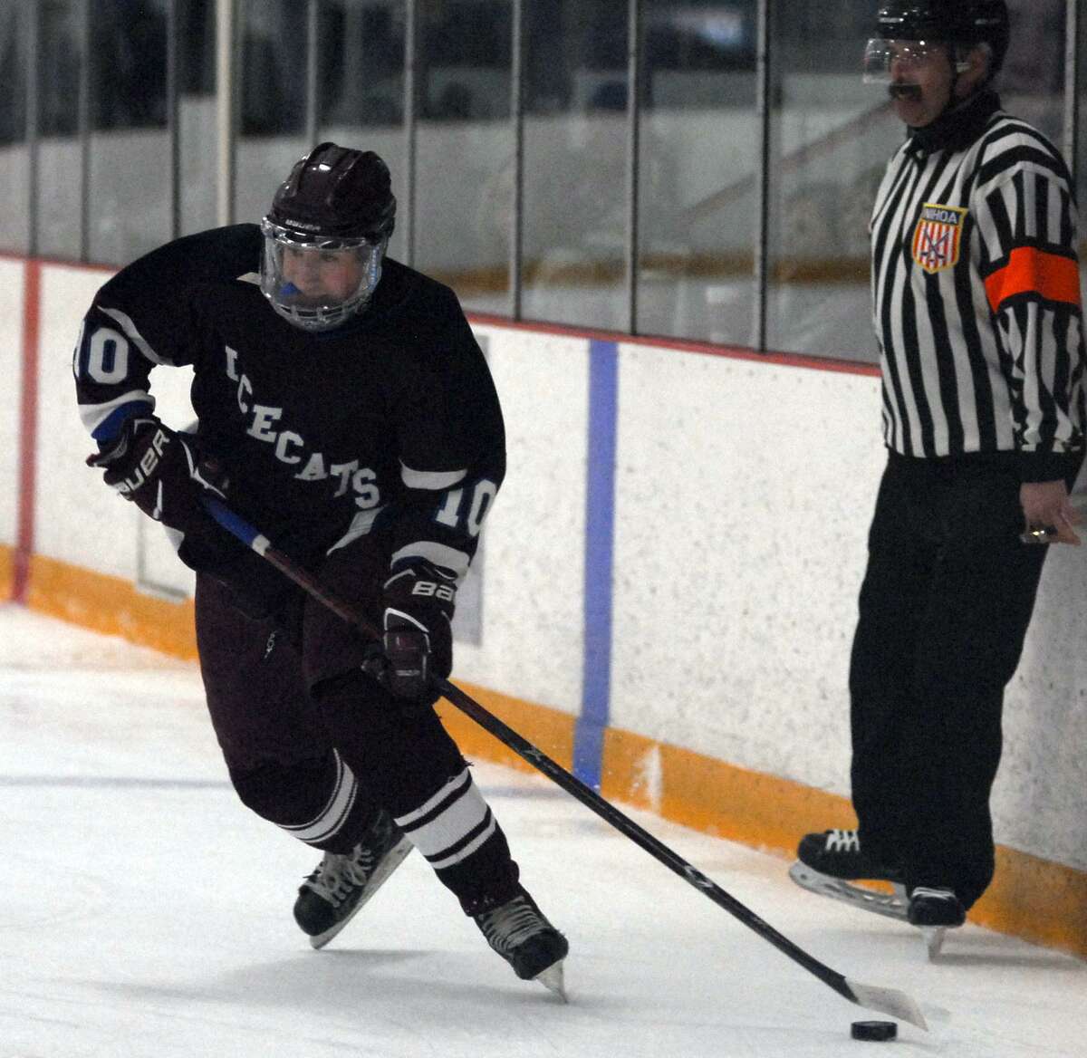 BBD’s Colin MacNevin skates with the puck during a game against Sheehan on Saturday.