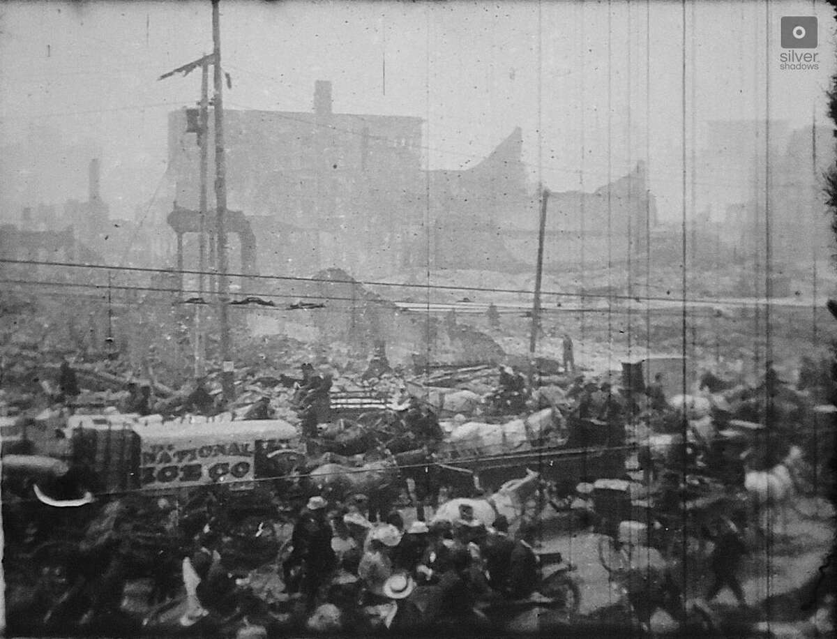 Film still from long-lost footage the Miles Brothers film studio captured of San Francisco two weeks after the 1906 earthquake.