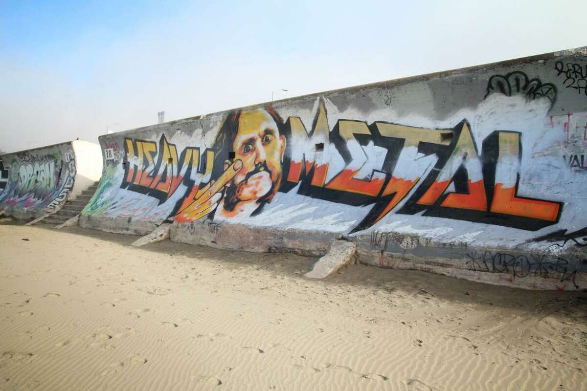 A mural of the late Motörhead frontman Lemmy Kilmister along the seawall at Ocean Beach in San Francisco.