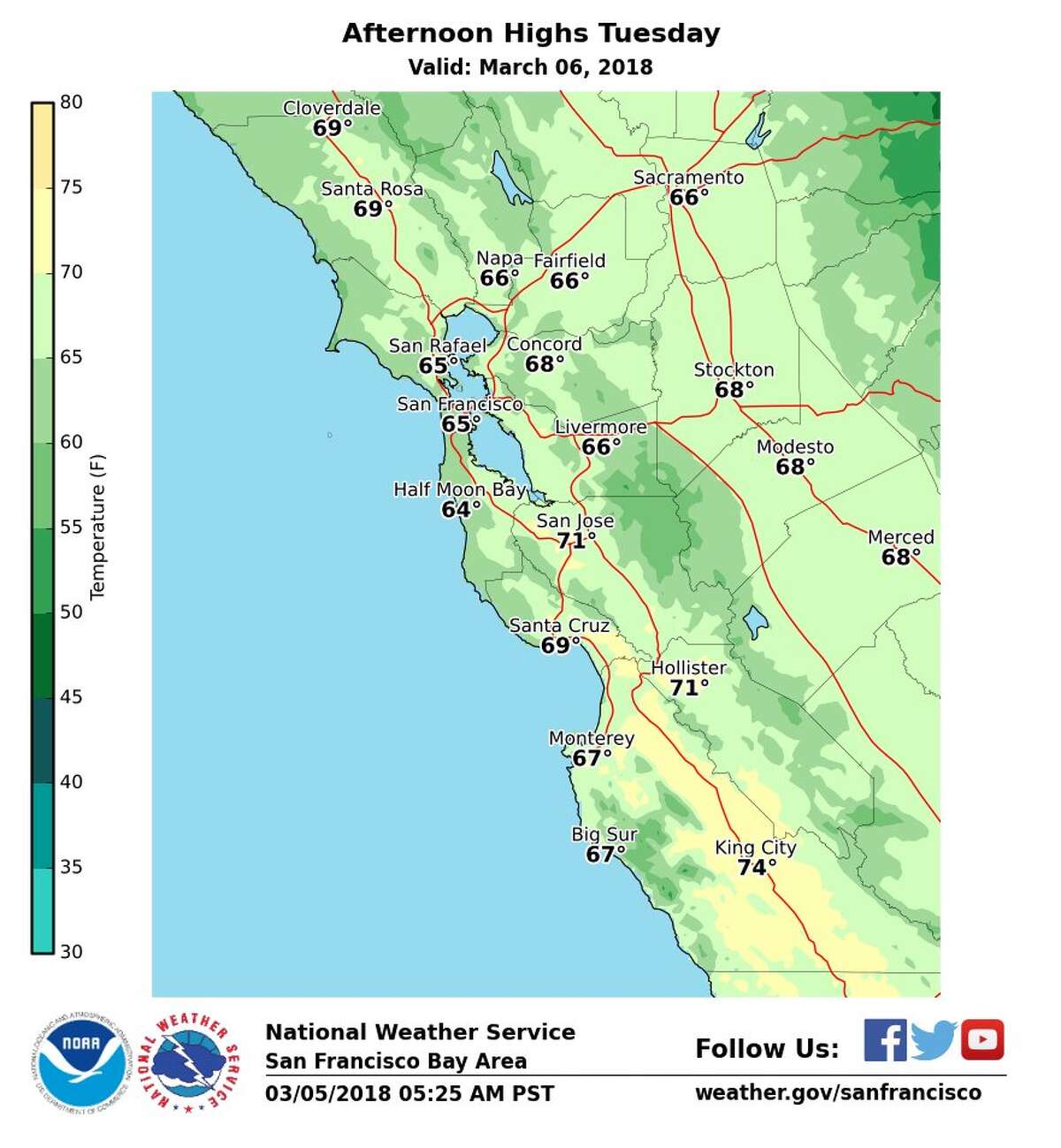 Bay Area temperatures warming up, with some spots forecast to hit 70s