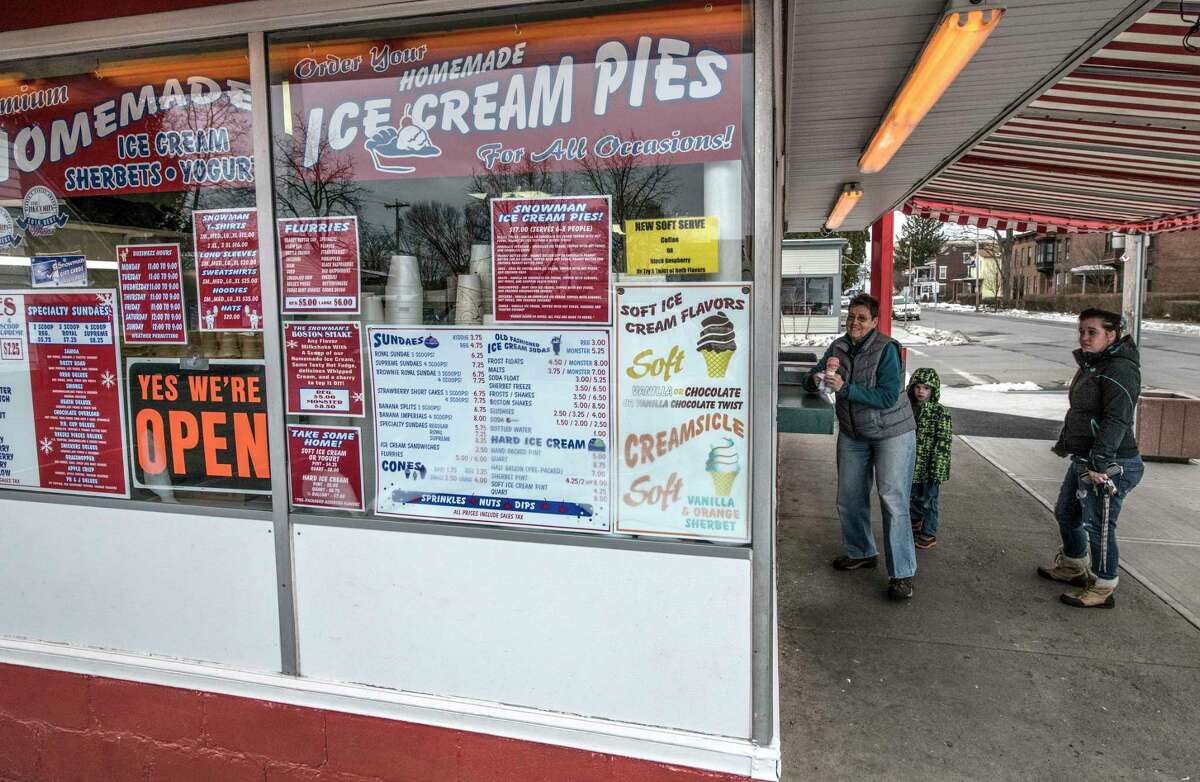 The Snowman Ice Cream shop is open for business even with a second nor'easter storm forecast for the second time in a week Monday March,5 2018 in Troy, N.Y. (Skip Dickstein/Times Union)