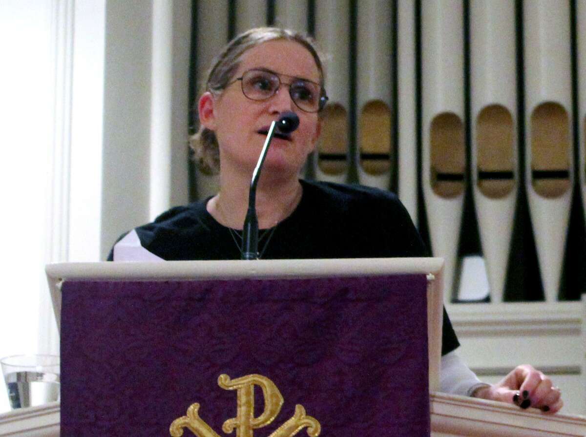 Fairfield resident Nancy Lefkowitz spoke out against gun violence at a “Let's Talk About Guns” event on Feb. 22 in the Greenfield Hill Congregational Church.