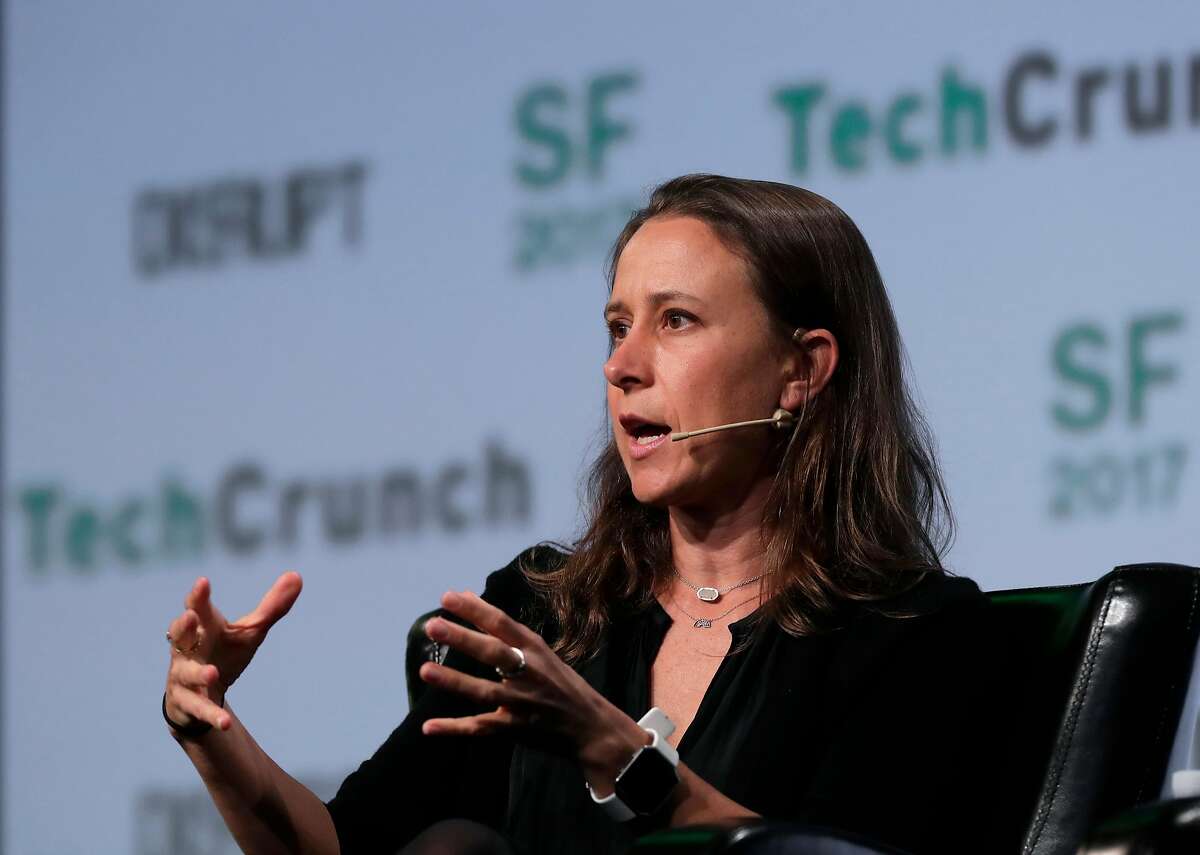 Anne Wojcicki, co-founder and CEO of 23andMe on stage during TechCrunch Disrupt in San Francisco in 2017. The Food and Drug Administration authorized Mountain View’s 23andMe to sell a test for a breast cancer genetic mutation directly to consumers.