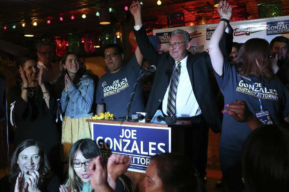 Joe Gonzales celebrates his Democratic primary victory with family and friends at Tomatillos Mexican Restaurant. Photo: Jerry Lara / San Antonio Express-News / © 2018 San Antonio Express-News