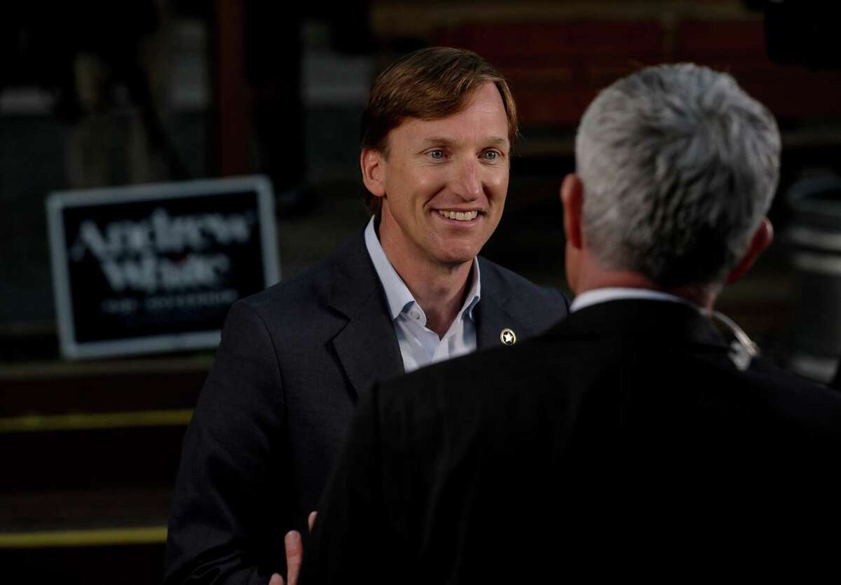 Andrew White, at an election watch party at Raven Tower on Tuesday.