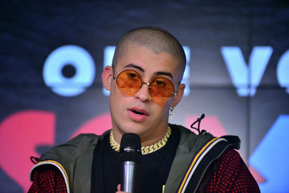 Bad Bunny poses in the pressroom at "One Voice: Somos Live! A Concert For Disaster Relief" on October 14, 2017 at Marlins Park in Miami, Fla. (Johnny Louis/Sipa USA/TNS)