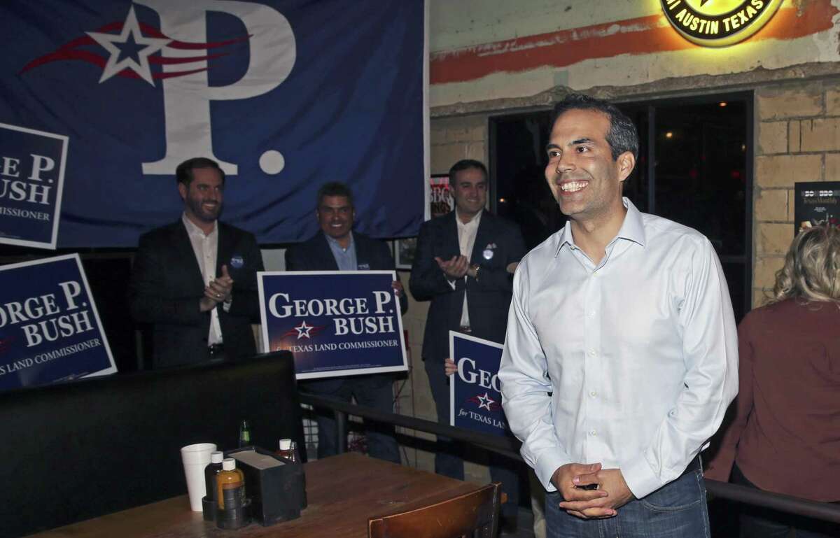George P. Bush walks in the door at Stiles Switch BBQ and hears loud applause as he holds his election night watch party in Austin on March 6, 2018.