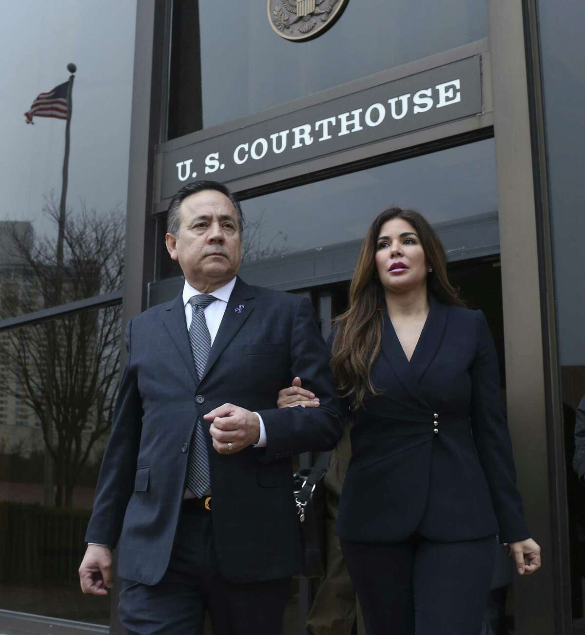 The Heltoes estate owned by former state Sen. Carlos Uresti and his now-estranged wife, Lleanna, is headed for next month’s foreclosure auction. The Urestis are pictured leaving the San Antonio federal courthouse in February following his conviction on 11 felony charges. He was sentenced to 12 years in prison and ordered to pay $6.3 million in restitution to his victims. Lleanna Uresti filed for divorce shortly after the conviction.