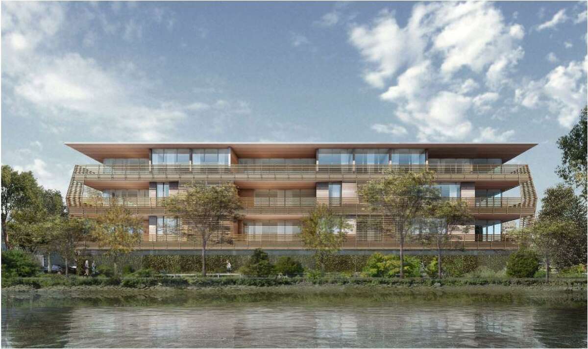 A rendering, created by Roger Ferris and Partners, of the proposed apartment building at 54 Wilton Road in Westport.