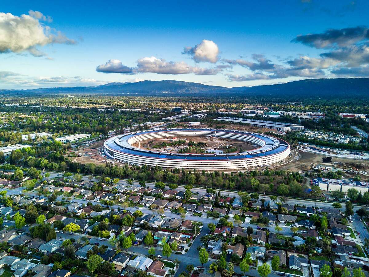 Cupertino CA USA April 13, 2017: Aerial photo of Apple new campus building