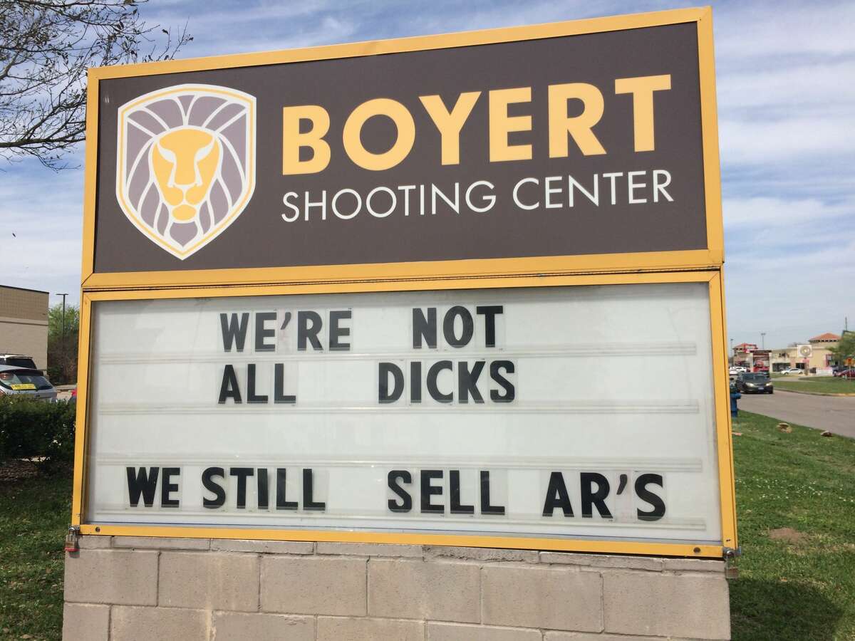 Boyert Shooting Center, a combination gun range and store with two locations in the Houston area, is having a little fun with Dick's Sporting Goods' new AR-15 policy. This week the marquee outside Boyert's Mason Road location in Katy read, according to Katy outlet Covering Katy, "We're not all Dicks. We still sell AR's". Learn more about Houston's top gun ranges...