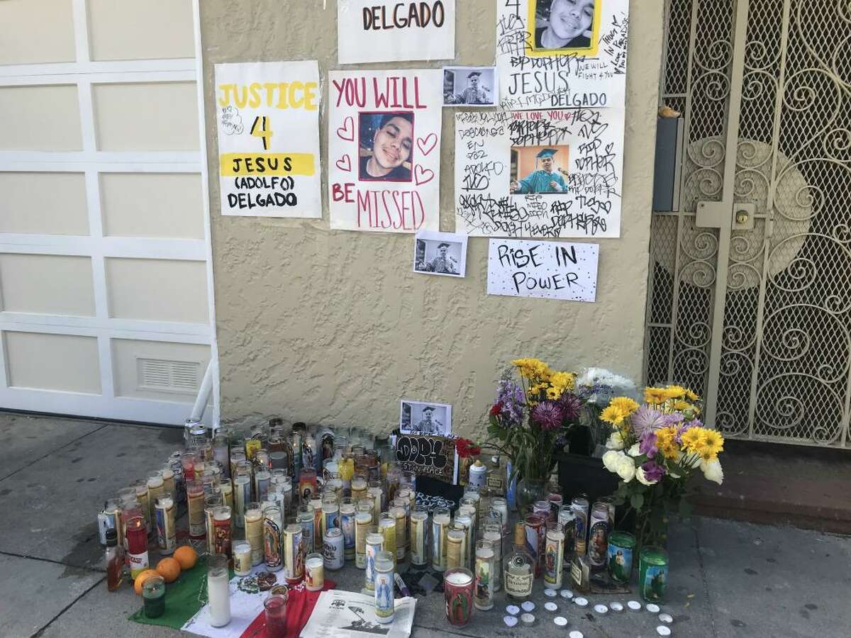 A memorial was set up near where Jesus Delgado-Duarte, 19, was shot and killed by police.