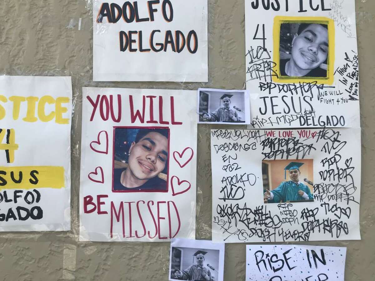 A memorial of candles and flowers was set up near where 19-year-old Jesus Delgado-Duarte was shot and killed by police on Tuesday night in San Francisco’s Mission District.