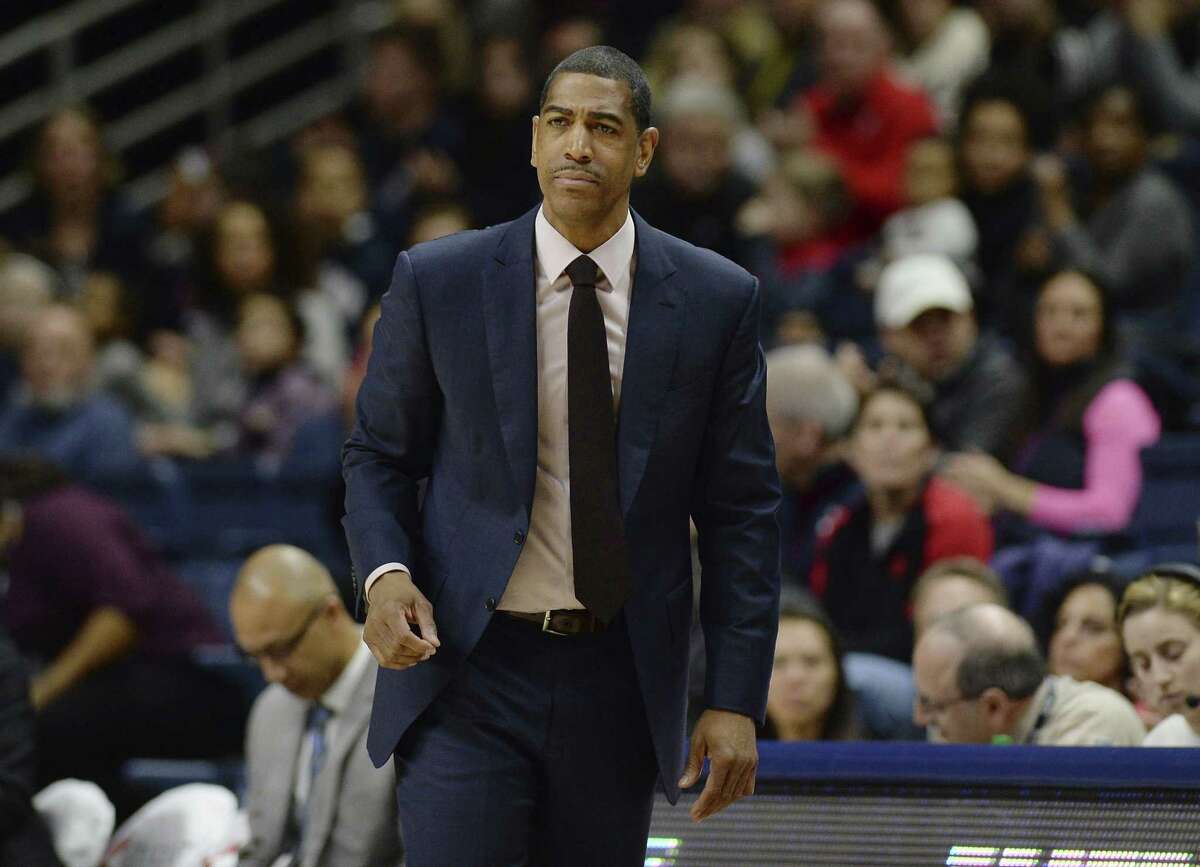 UConn head coach Kevin Ollie is seen here on the sidelines during a February game. Ollie and the Huskies were beaten by SMU in the first round of the AAC tournament on Thursday.