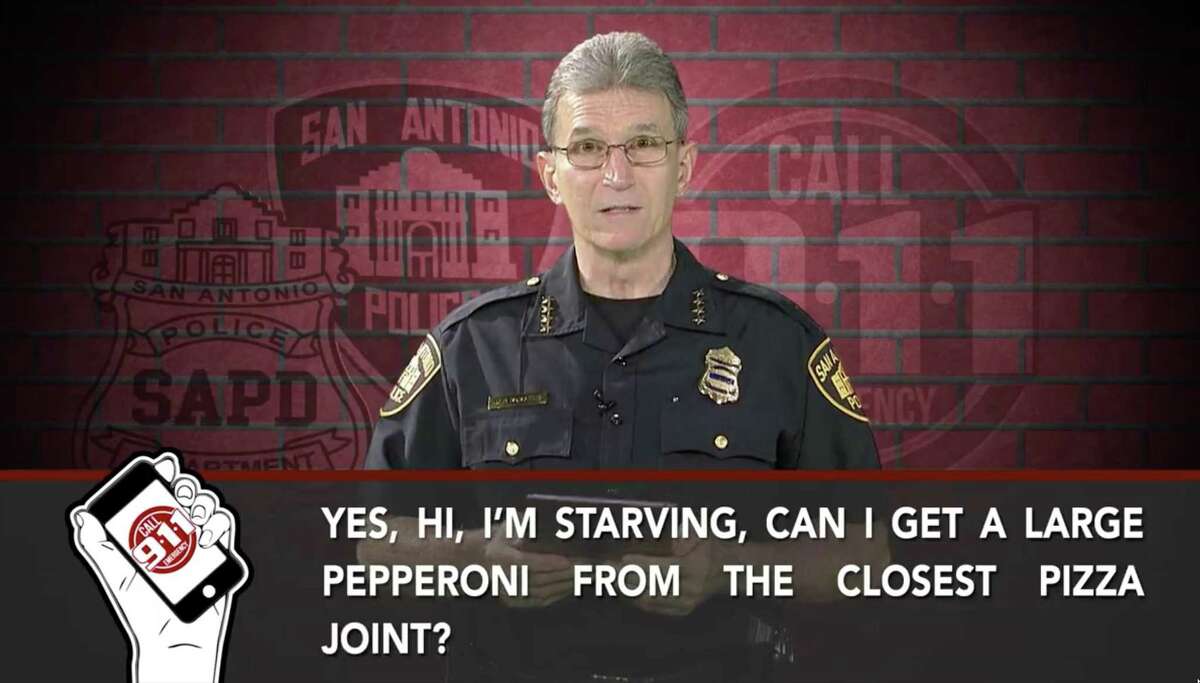 A video image shows Police Chief William McManus reading from a script of “Real 911 Calls.” Though the calls were described as real, some were modified to fit the purpose of the campaign, which was to educate the public about when to call — or not call — the 911 emergency number.
