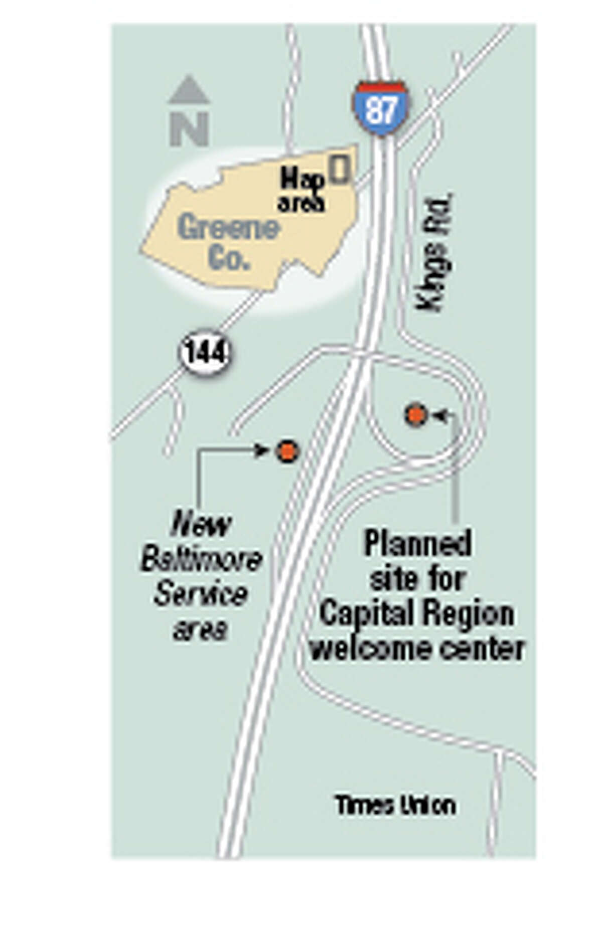 Gov. Andrew Cuomo?s plans for a network of centers along highways to promote New York products is now targeting the Capital Region, with plans for a facility along the state Thruway in Greene County. The Thruway Authority is seeking bids next month for construction of a 10,000-square-foot ?Capital Region welcome center? to be built inside the cloverleaf off the northbound exit leading to the existing New Baltimore travel plaza. (Jeff Boyer/Times Union)