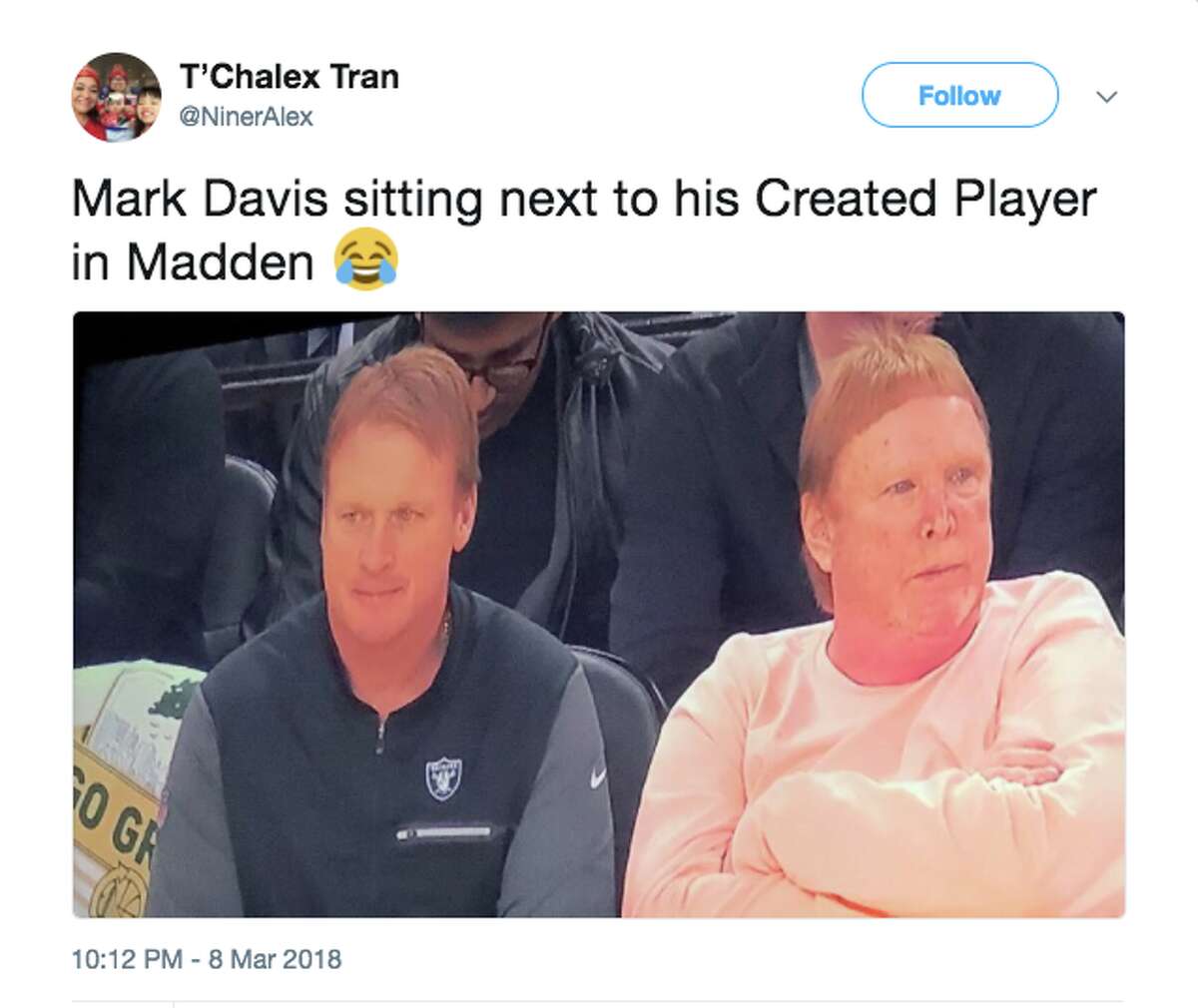 Twitter Shows Mark Davis Jon Gruden No Mercy After Courtside Appearance At Warriors Game