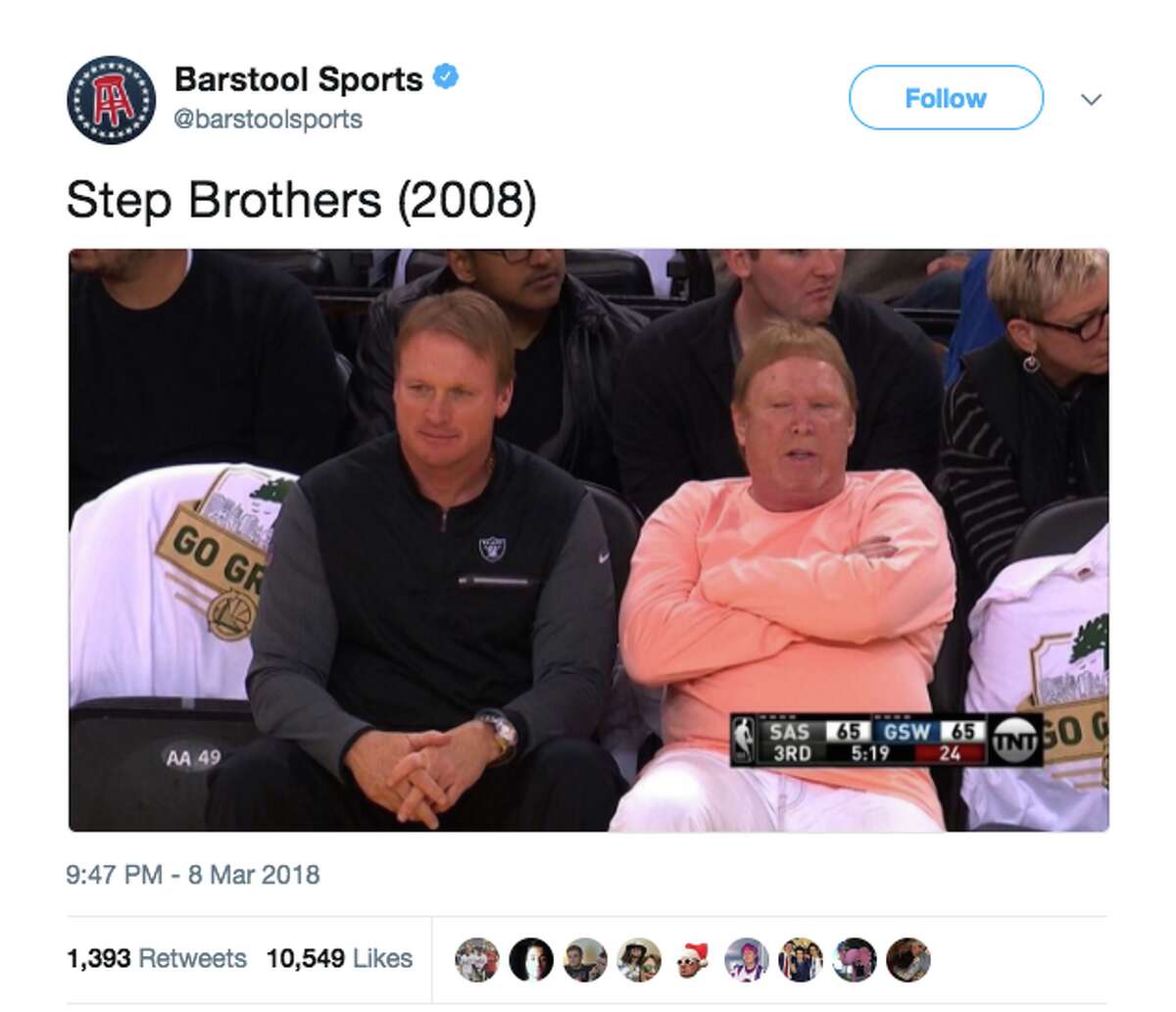 Twitter Shows Mark Davis Jon Gruden No Mercy After Courtside Appearance At Warriors Game