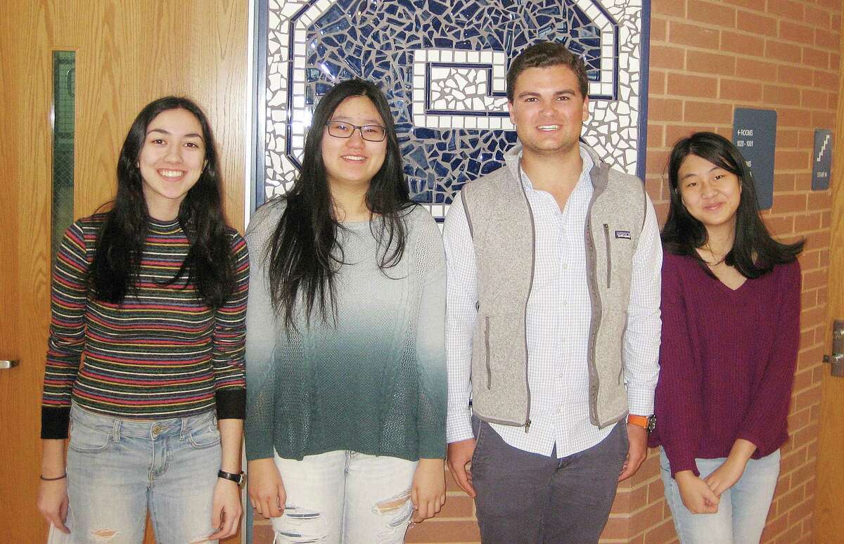 Four Staples High School seniors have been named finalists in the 2018 National Merit Scholarship Program. From left, Nicole Arellano, Jessica Xu, Marshall Heiser, and Leya Luo.