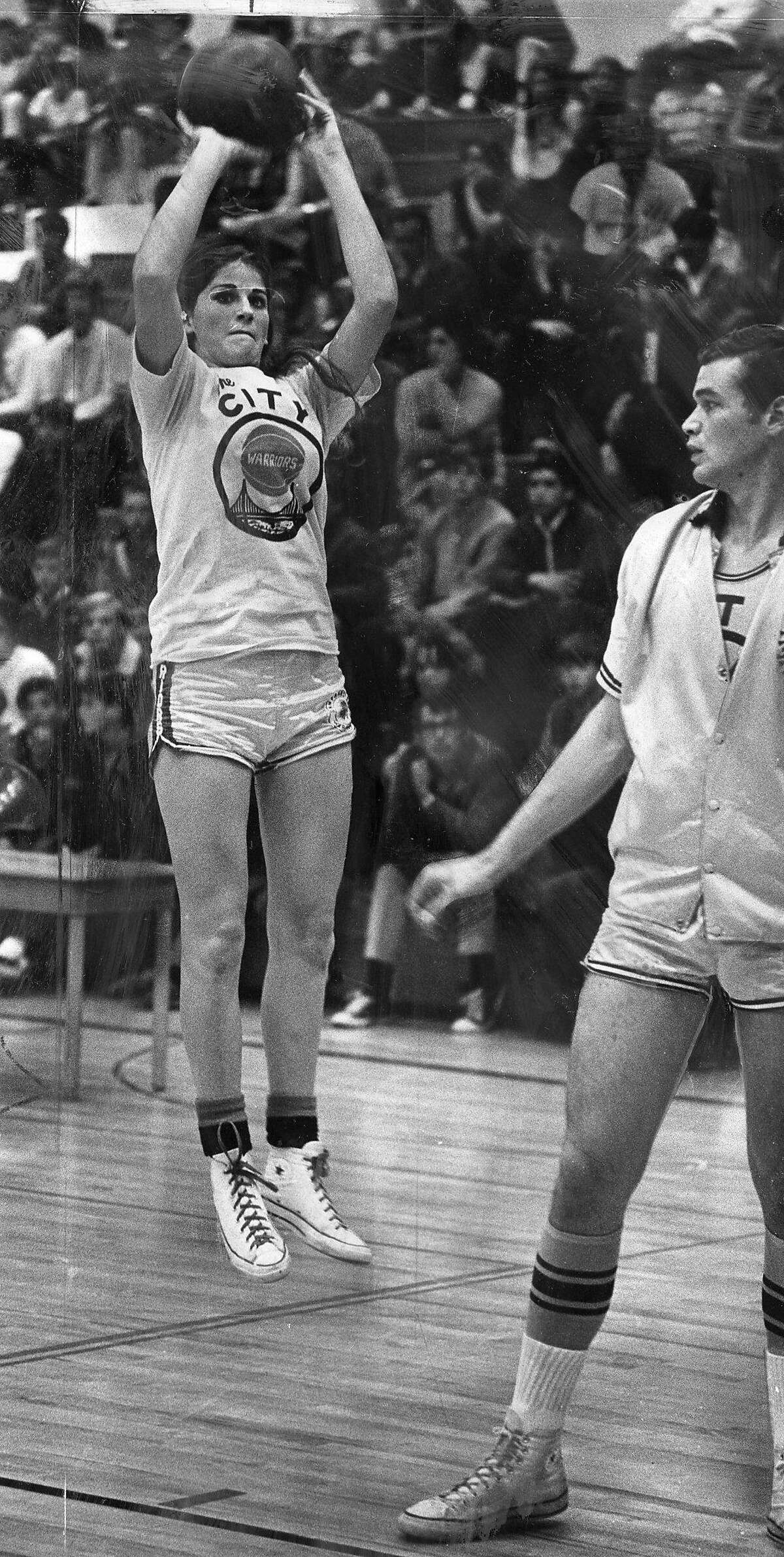 Denise Long, drafted by the Warriors in the 13th round. The NBA disallowed the pick, shown here taking a jump shot, July 1969 Photo ran 08/01/1969, p. 53