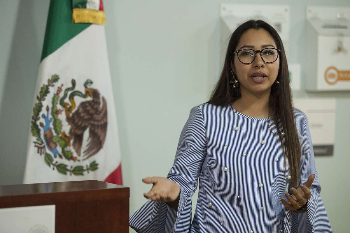 Sarahi Espinoza Salamanca, creator of Dreamers Road Map speaks during a Women's Day event at the Mexican Consulate in San Francisco, California, USA 8 Mar 2018.
