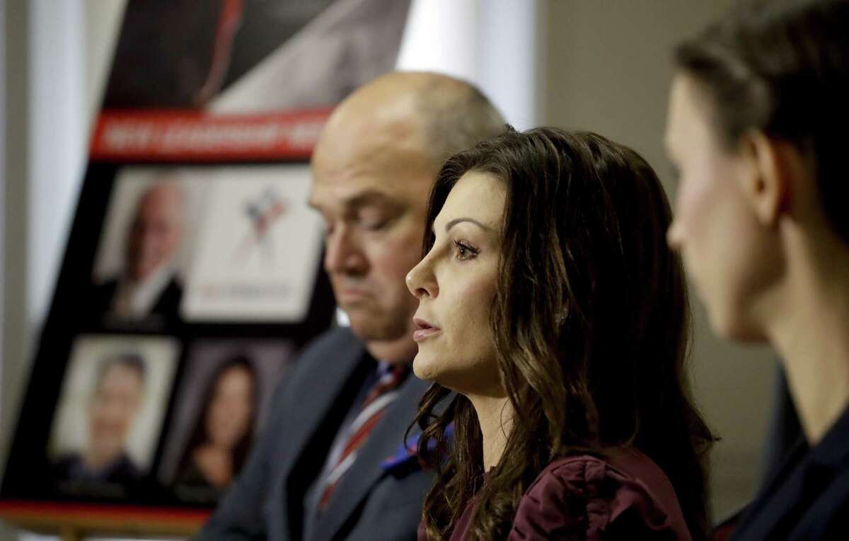 2000 Olympic bronze medalist Jamie Dantzscher, center, was the first Olympic gymnast to sound the alarm about Dr. Larry Nassar, filing a lawsuit and going public in 2016.