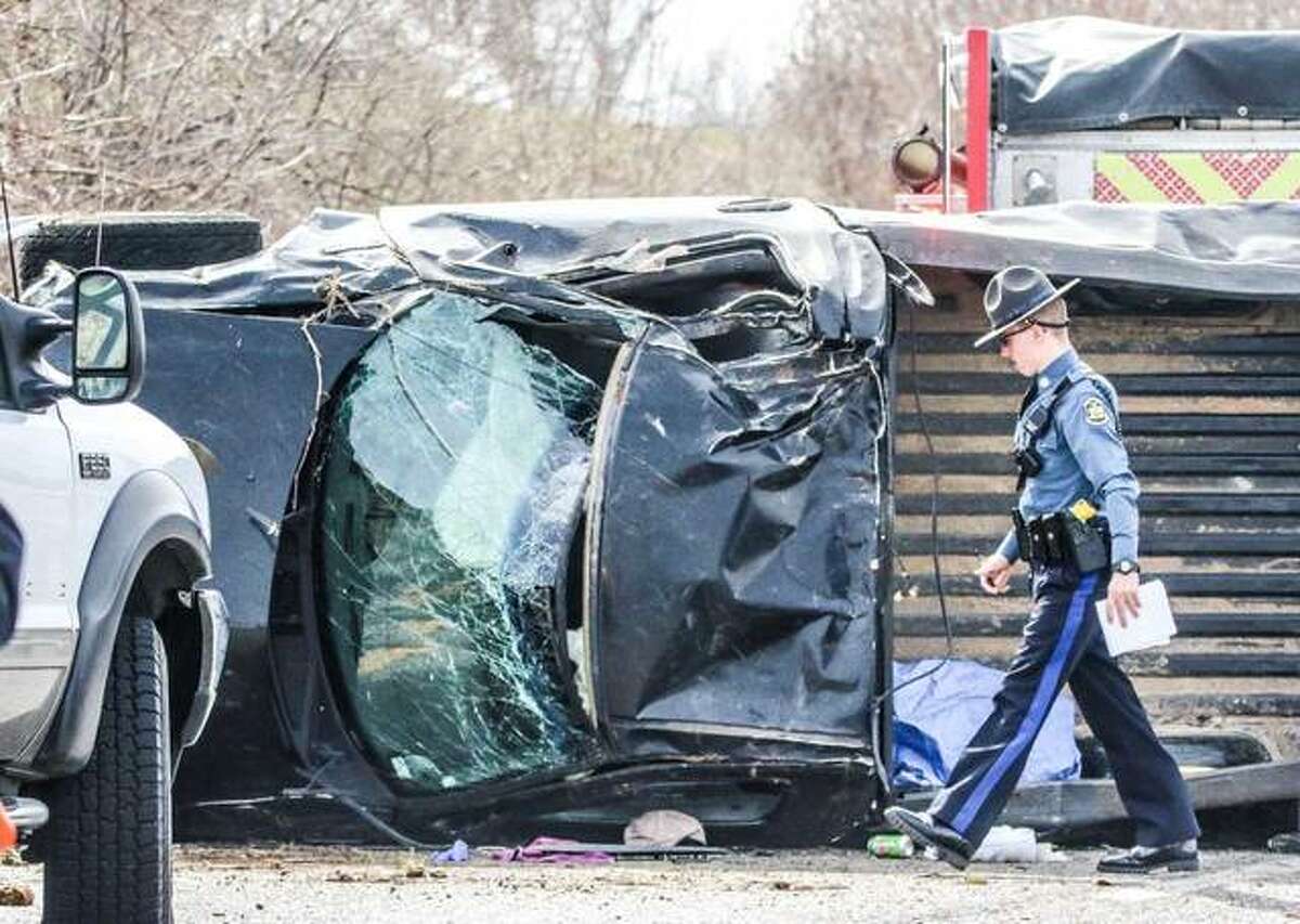 Twovehicle accident in West Alton pins man inside truck