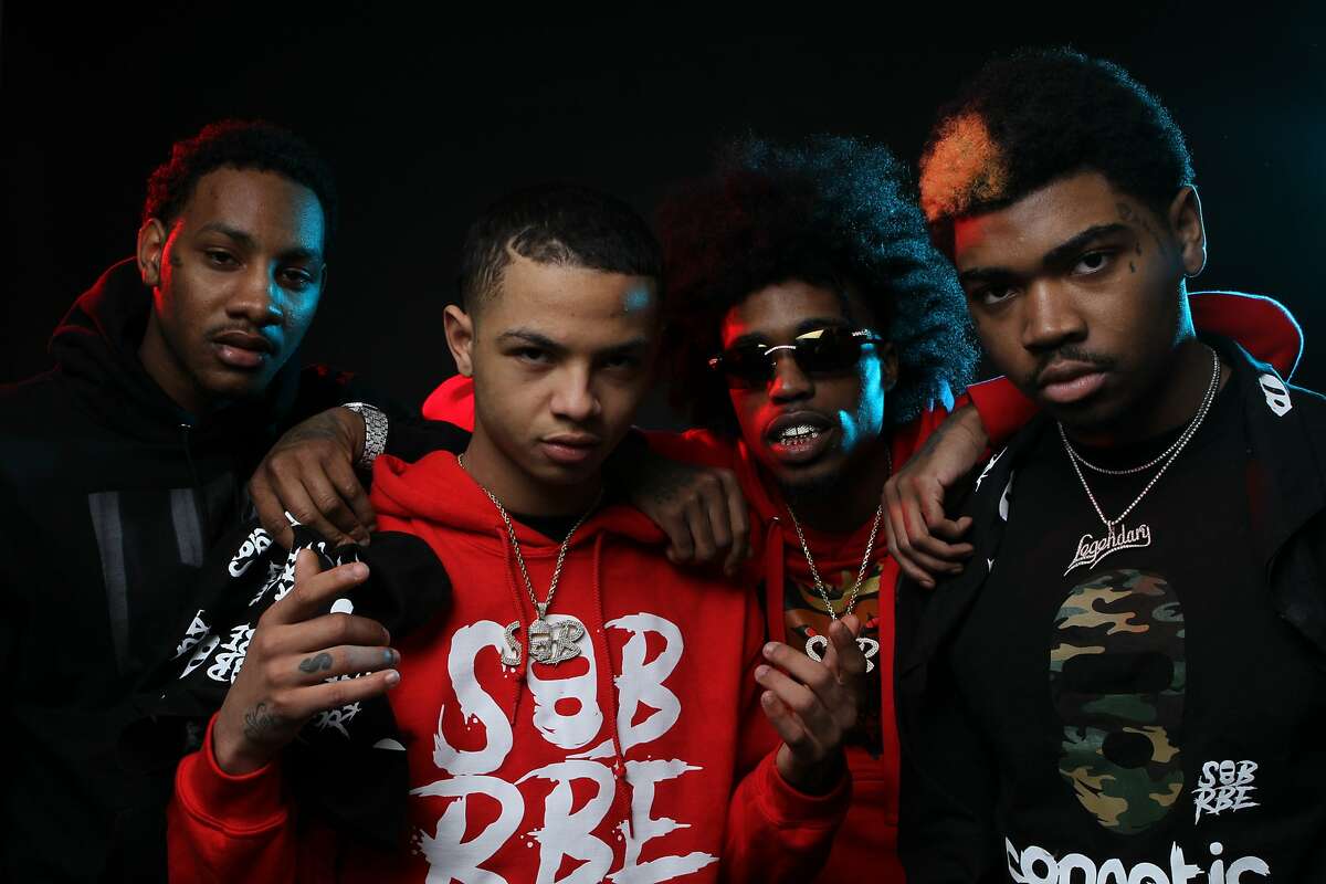 (L-R) Slimmy B, Lul G, DaBoii and Yhung T.O.�make up SOB x RBE, the Vallejo rap group that has jumped to hip-hop fame following their recent feature on the Black Panther soundtrack and their debut album, "Gangin'."
