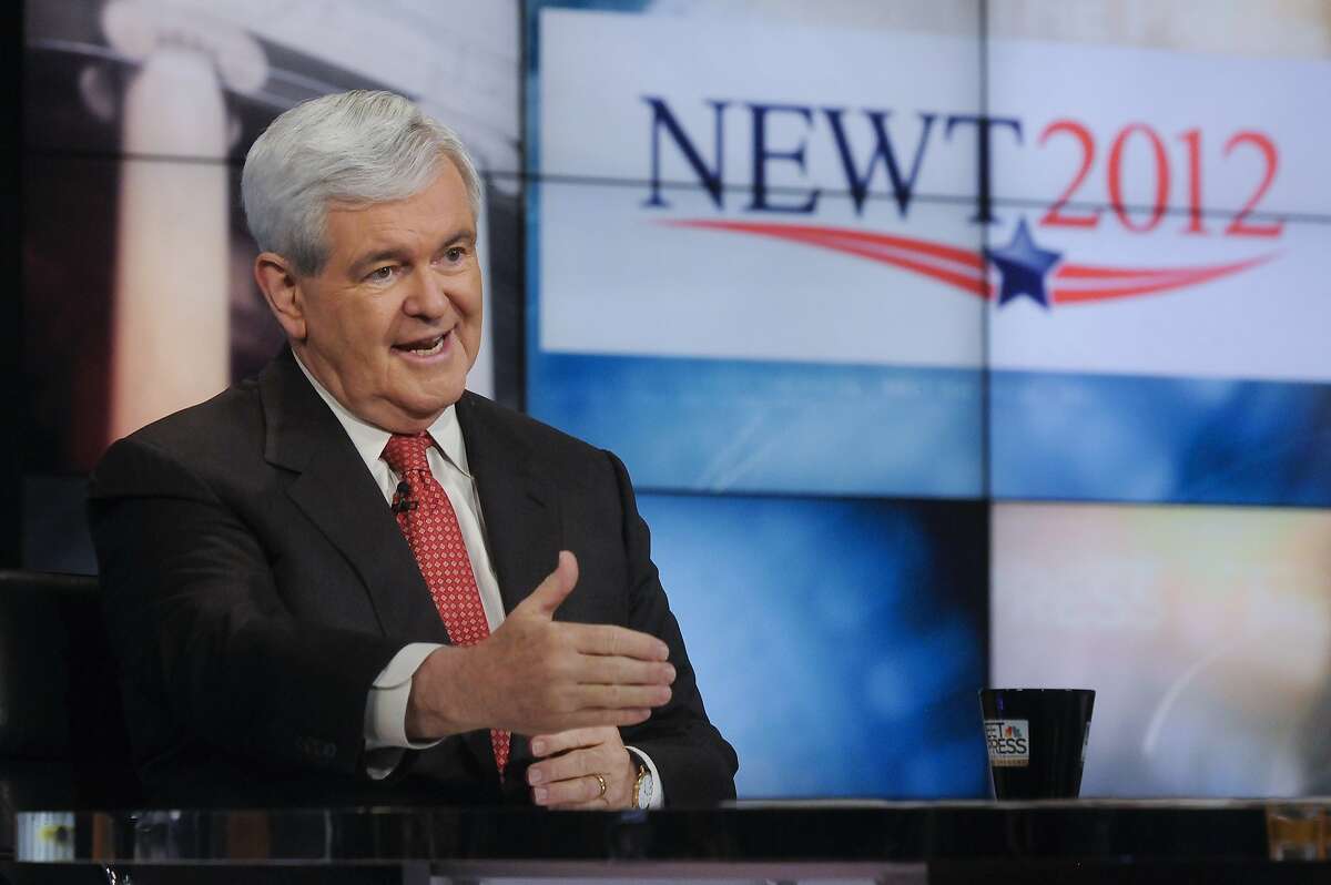 In this image released Sunday, May 15, 2011, by NBC News former House Speaker Newt Gingrich is interviewed on NBC's "Meet the Press" in Washington Sunday. Gingrich said he is very serious about seeking the U.S. presidency, but laughed off any suggestion that he could end up with the Republican Party's vice presidential nomination next year. (AP Photo/NBC News, William B. Plowman)