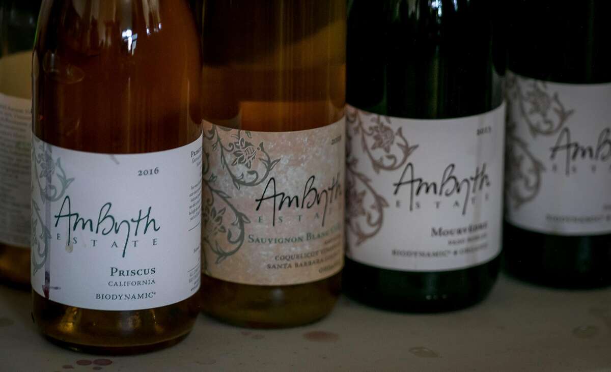 The wines of Ambyth winery at a natural wine tasting in the Starline Social Club in Oakland, Calif. on March 11th, 2018.