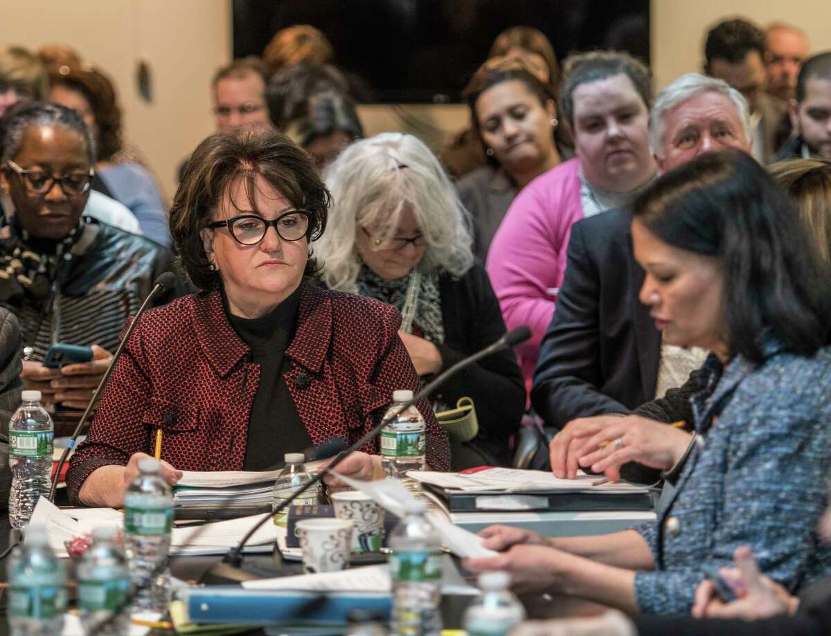 Commissioner of Education MaryEllen Elia, left, listens to presentations during the New York State Board of Regents monthly meeting which cover various subjects Monday March 12, 2018 Albany, N.Y. (Skip Dickstein/Times Union)