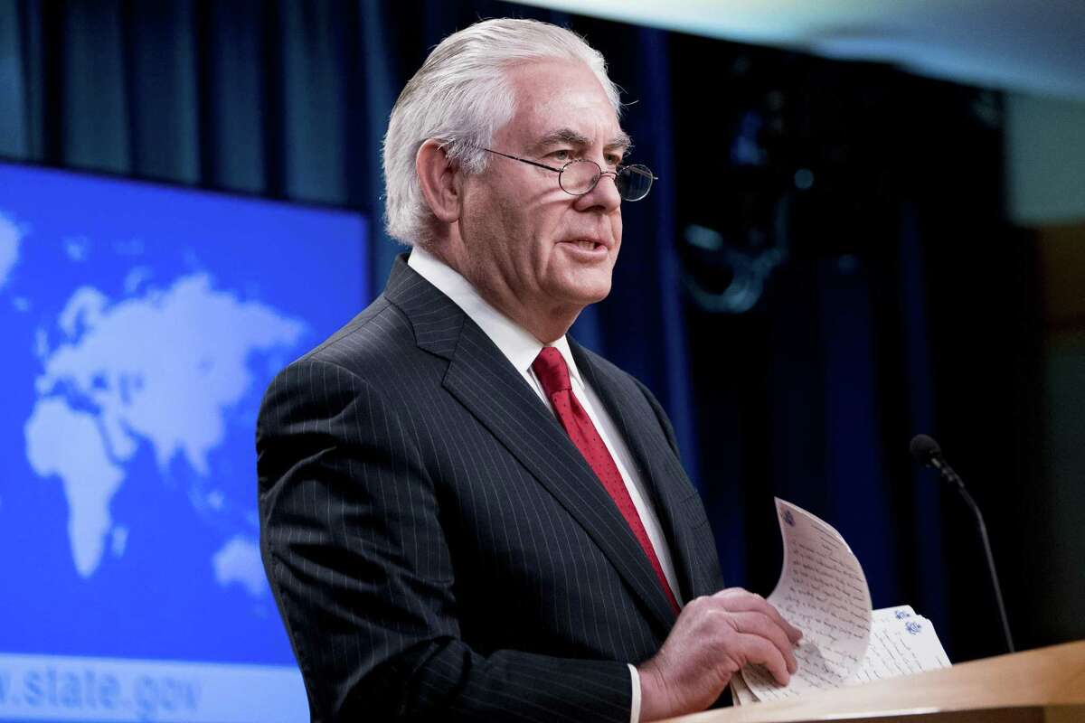 Secretary of State Rex Tillerson speaks at a news conference at the State Department in Washington, Tuesday, March 13, 2018. Trump fired Secretary of State Rex Tillerson that day and nominated CIA Director Mike Pompeo to replace him. (AP Photo/Andrew Harnik)