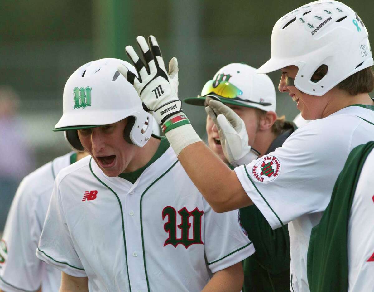 Shane Sirdashney #20 of The Woodlands reacts after hitting a solo home run off Montgomery starting pitcher Gavin LaBruyere during the fifth inning of a District 12-6A high school baseball game, Tuesday, March 13, 2018, in The Woodlands.