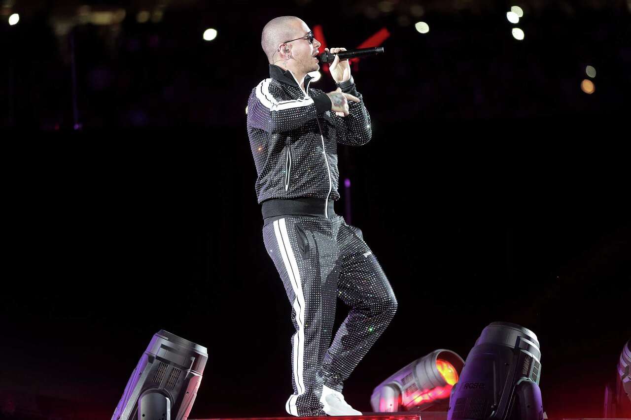 J Balvin performs during the 2018 Houston Livestock Show and Rodeo at NRG Stadium on Tuesday, March 13, 2018, in Houston.