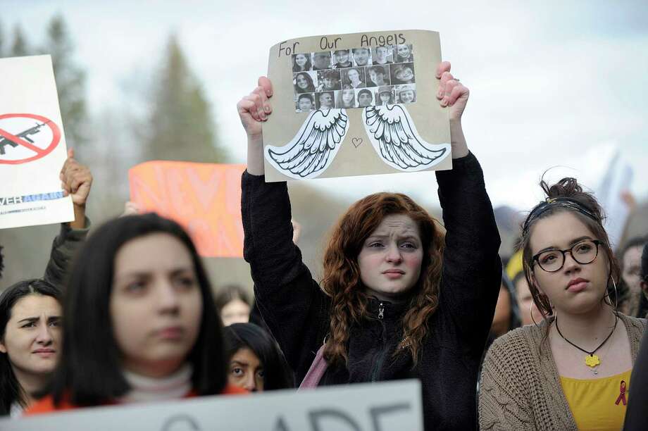 Students at Danbury High participate in a nationwide walkout in solidarity with the students of Parkland, Fla., Wednesday, March 14, 2018 - one month after the school shooting. Photo: Carol Kaliff, Hearst Connecticut Media / The News-Times