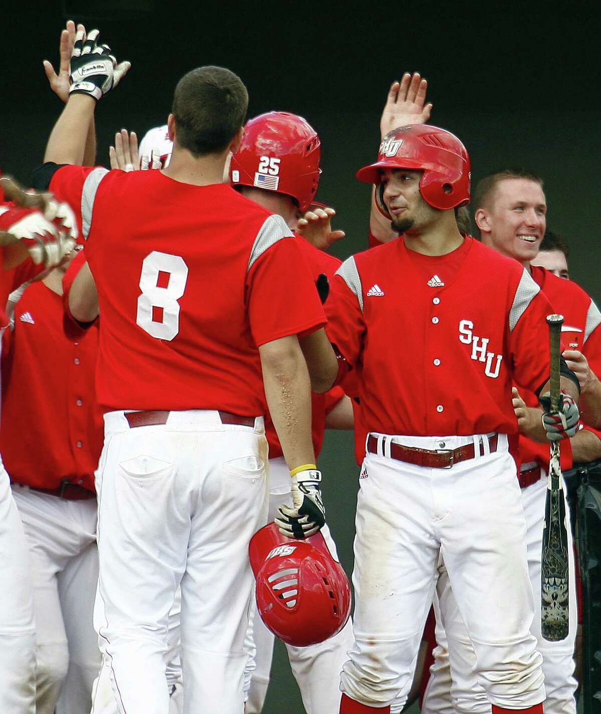 Sacred Heart University baseball players during an NCAA college baseball tournament regional game against UNC Wilmington in Raleigh, N.C., June 2, 2012.