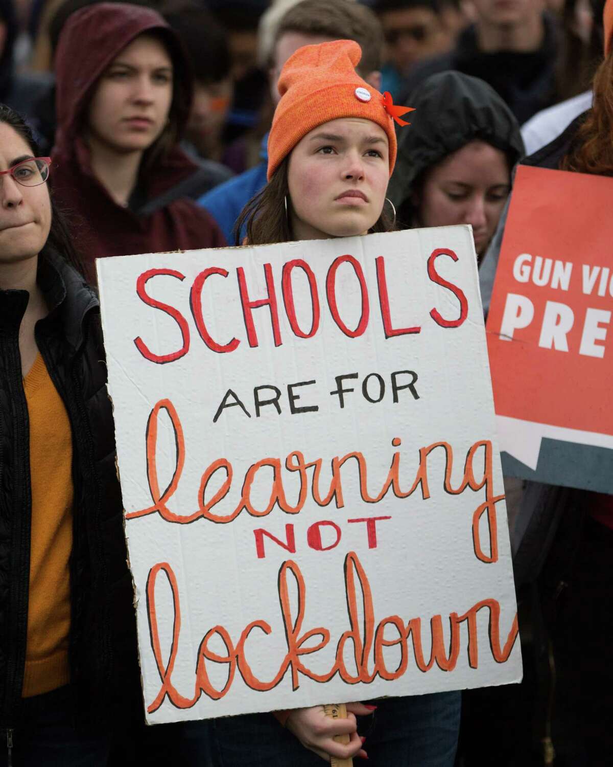 Students from Ingraham and Lakeside high schools listen to speakers while participating in a nationwide student walkout to protest gun violence and advocate for more gun control legislation, on Wednesday, March 14, 2018.