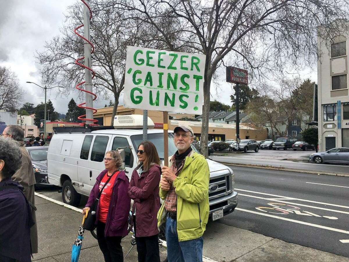 Brad Newsham, who lives near Oakland Technical High School, came to Wednesday’s walkout to lend his support for the rally’s cause of gun control.