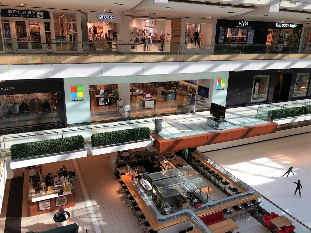 The original location of the Galleria Microsoft Store is on level one, above the ice skating rink.