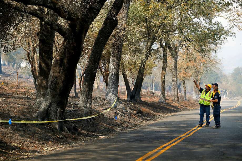 Investigators search for the cause of the Atlas Fire along Atlas Peak Road, east of Santa Rosa in October 2017. Photo: Michael Macor / The Chronicle 2017