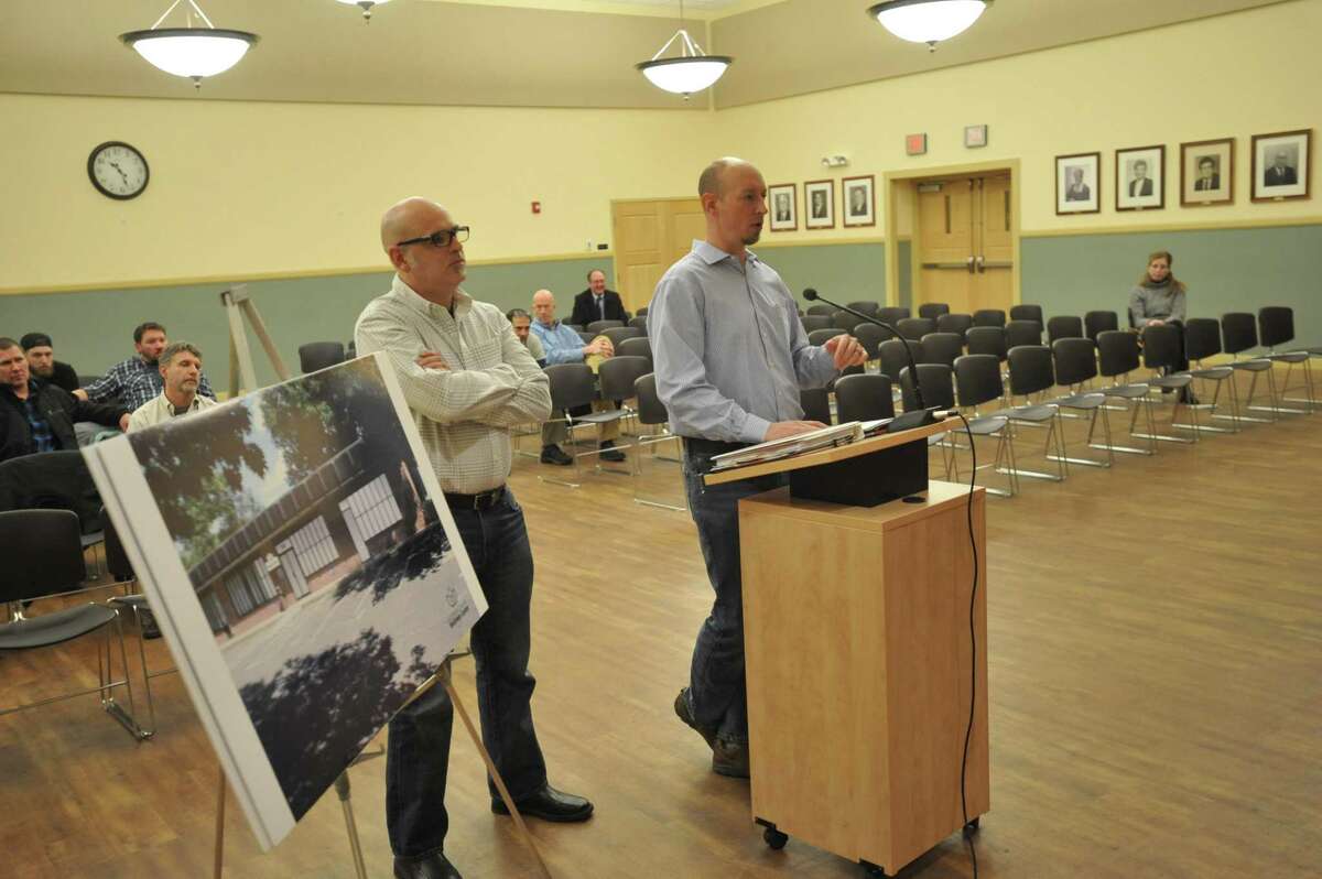The Planning & Zoning Commission held three public hearings on applications to open medical marijuana dispensaries in Torrington Wednesday. Above, Jeremy Schaller and Don Shaia of Litchfield County Wellness Center LLC. present.