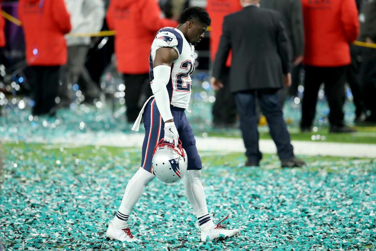 MINNEAPOLIS, MN - FEBRUARY 04: Johnson Bademosi #29 of the New England Patriots reacts after losing to the Philadelphia Eagles 41-33 in Super Bowl LII at U.S. Bank Stadium on February 4, 2018 in Minneapolis, Minnesota. (Photo by Andy Lyons/Getty Images)