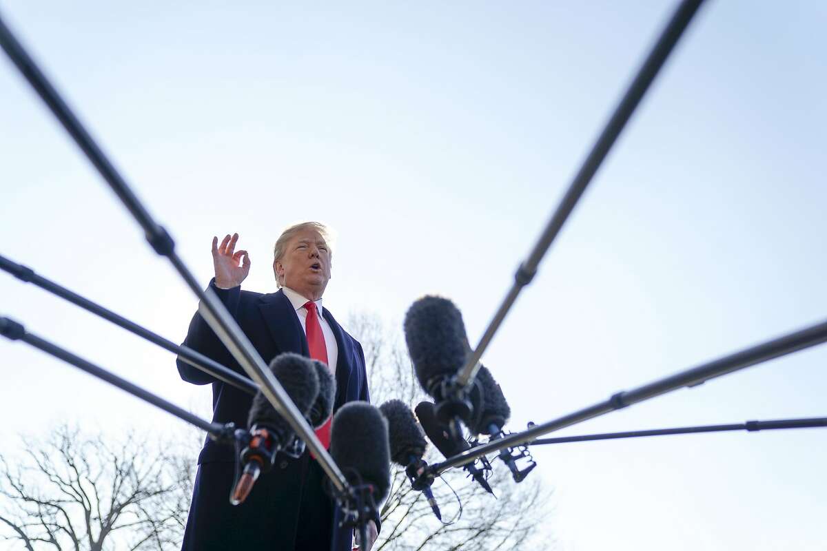 President Donald Trump speaks to reporters before boarding Marine One on the South Lawn of the White House in Washington, Tuesday, March 13, 2018, to travel to Andrews Air Force Base, Md. Trump fired Secretary of State Rex Tillerson on Tuesday and said he would nominate CIA Director Mike Pompeo to replace him, in a major staff reshuffle just as Trump dives into high-stakes talks with North Korea. (AP Photo/Andrew Harnik)