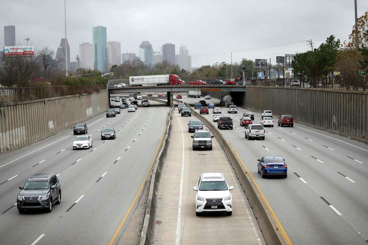 Traffic flows along Interstate 45 below Cottage Street in the area that the massive I-45 widening project would impact. City officials have said remaining in the existing footprint is preferred north of downtown.