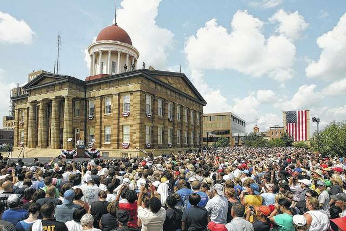 The Old State Capitol in Springfield is no longer used to conduct the people's business, but is a popular place for events, reenactments and political rallies. A historical marker commemorating Barack Obama's 2007 and 2008 presidential campaign announcements was dedicated Wednesday.