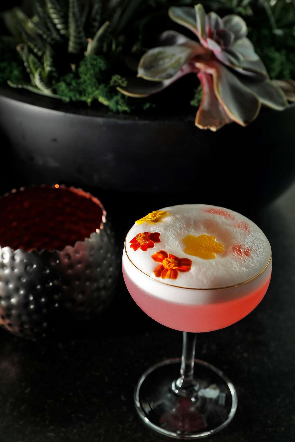 The Sakura cocktail served at the Kabuki Hotel bar in San Francisco, Calif., on Thursday, March 15, 2018. The hotel lobby and bar were recently renovated with more seating areas added.