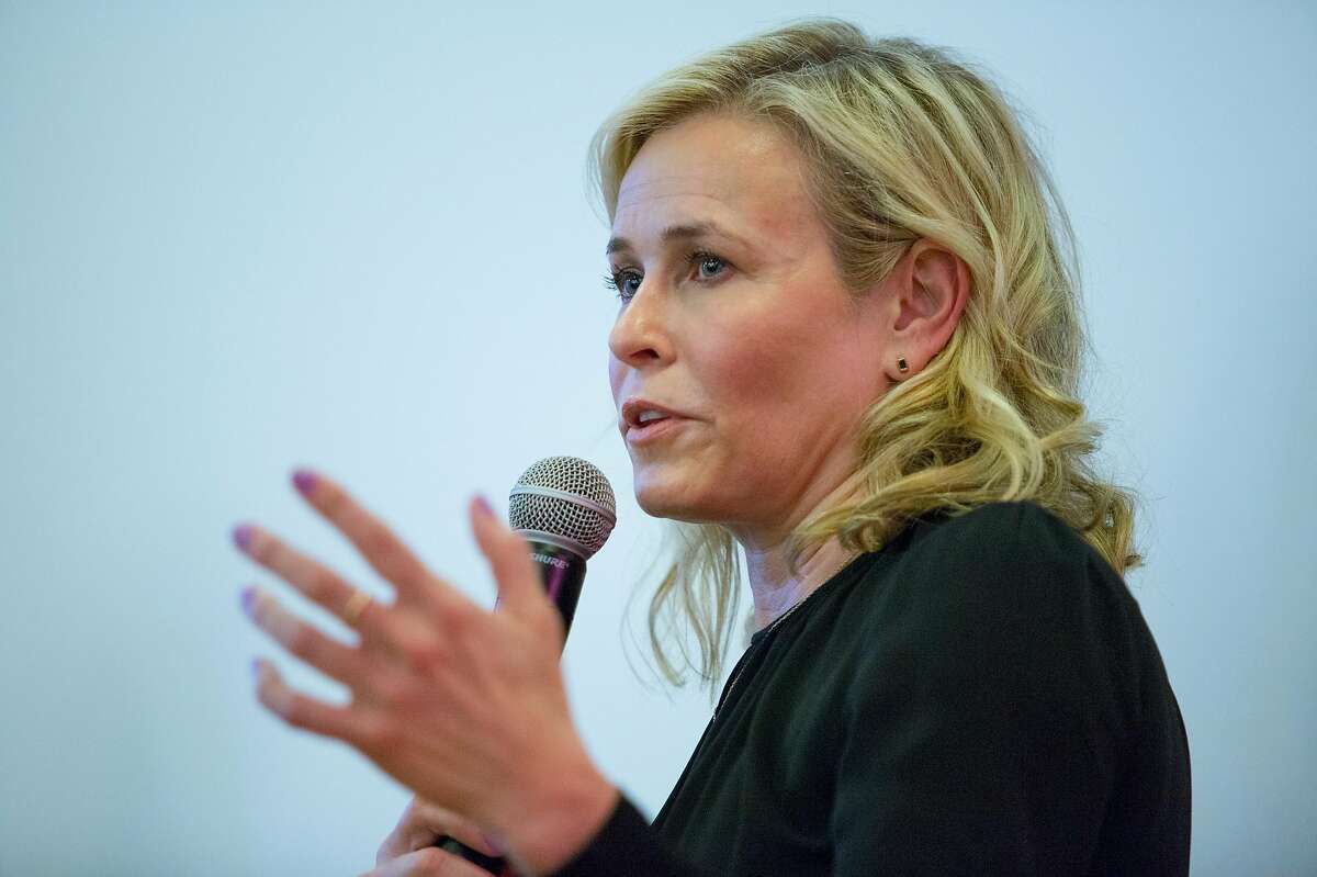 Chelsea Handler spoke about the Syrian refugee crisis at the We Work offices in San Francisco to raise money for the Syrian refugee crisis Friday evening March 16, 2018.
