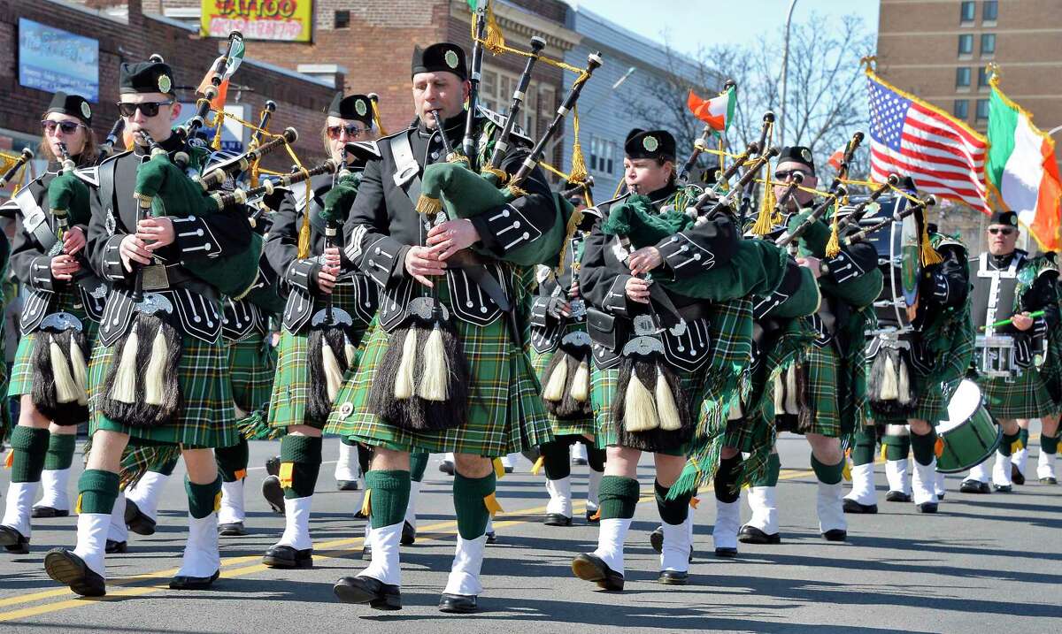 The NYSDOCCS Emerald Society Pipe Band marches in the 68th Annual Albany St. Patrick's Day Parade Saturday March 17, 2018 in Albany, NY. (John Carl D'Annibale/Times Union)