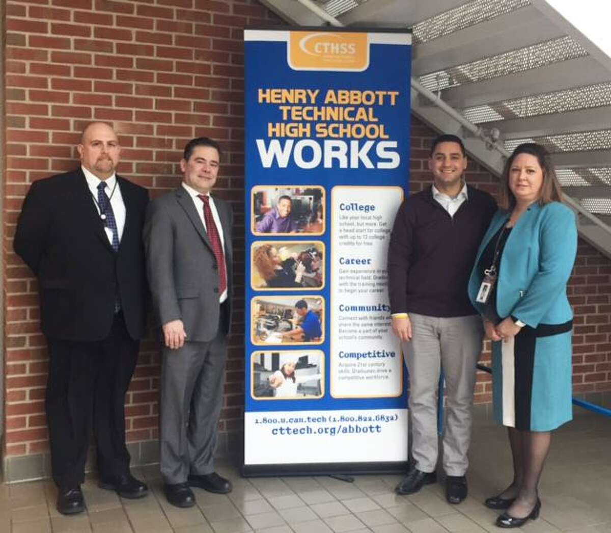State Reps. Michael Ferguson, R-Danbury, and Will Duff, R-Bethel, visited Henry Abbott Technical High School last week to learn about the school’s programs and promote bills that support manufacturing jobs.