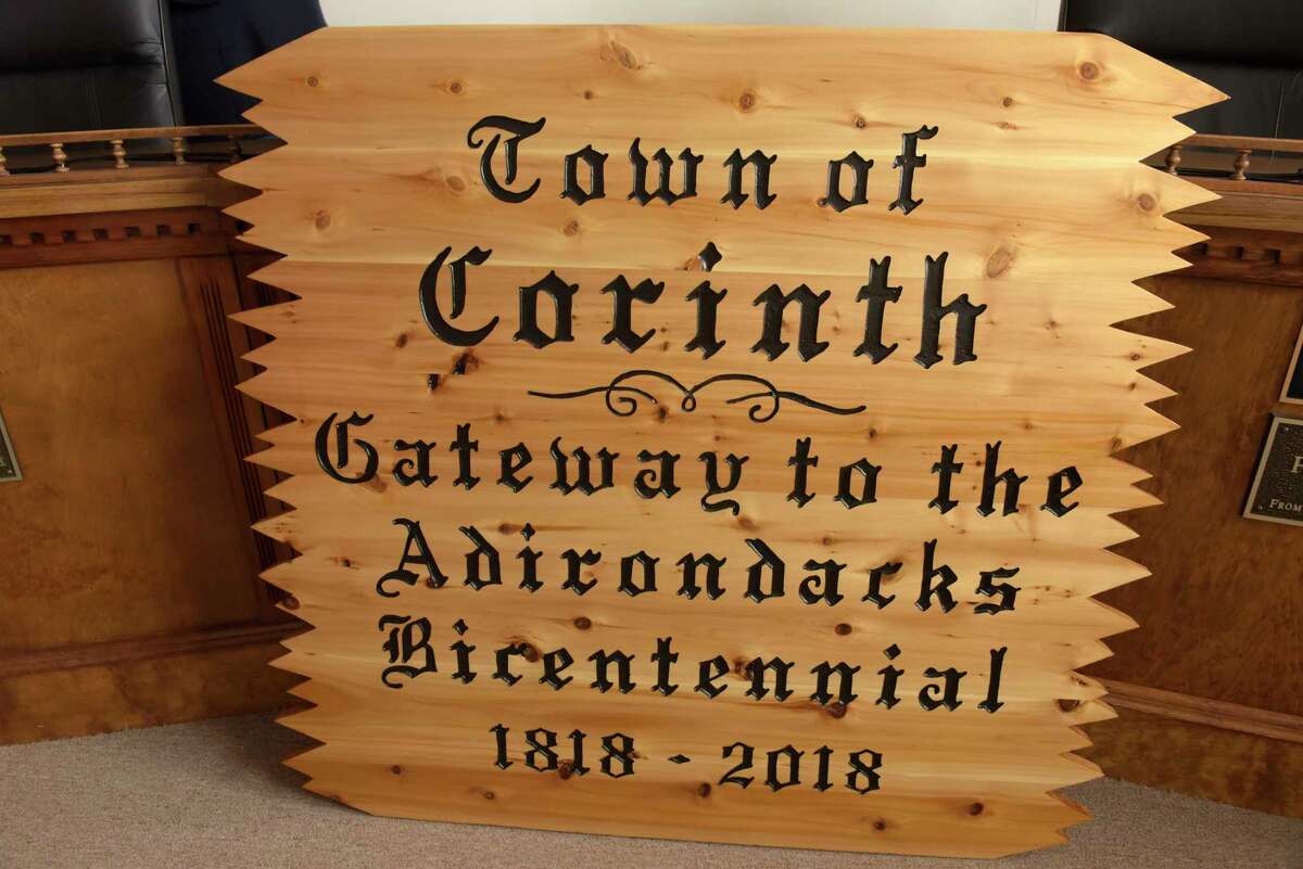 A view of one of the new town signs at Corinth Town Hall on Thursday, March 15, 2018, in Corinth, N.Y. (Paul Buckowski/Times Union)
